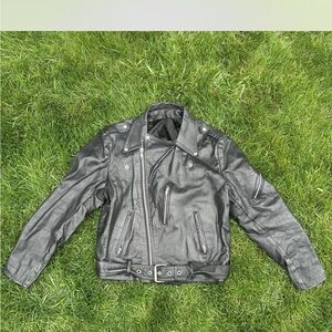 Vintage 1980s Black Leather Biker Jacket